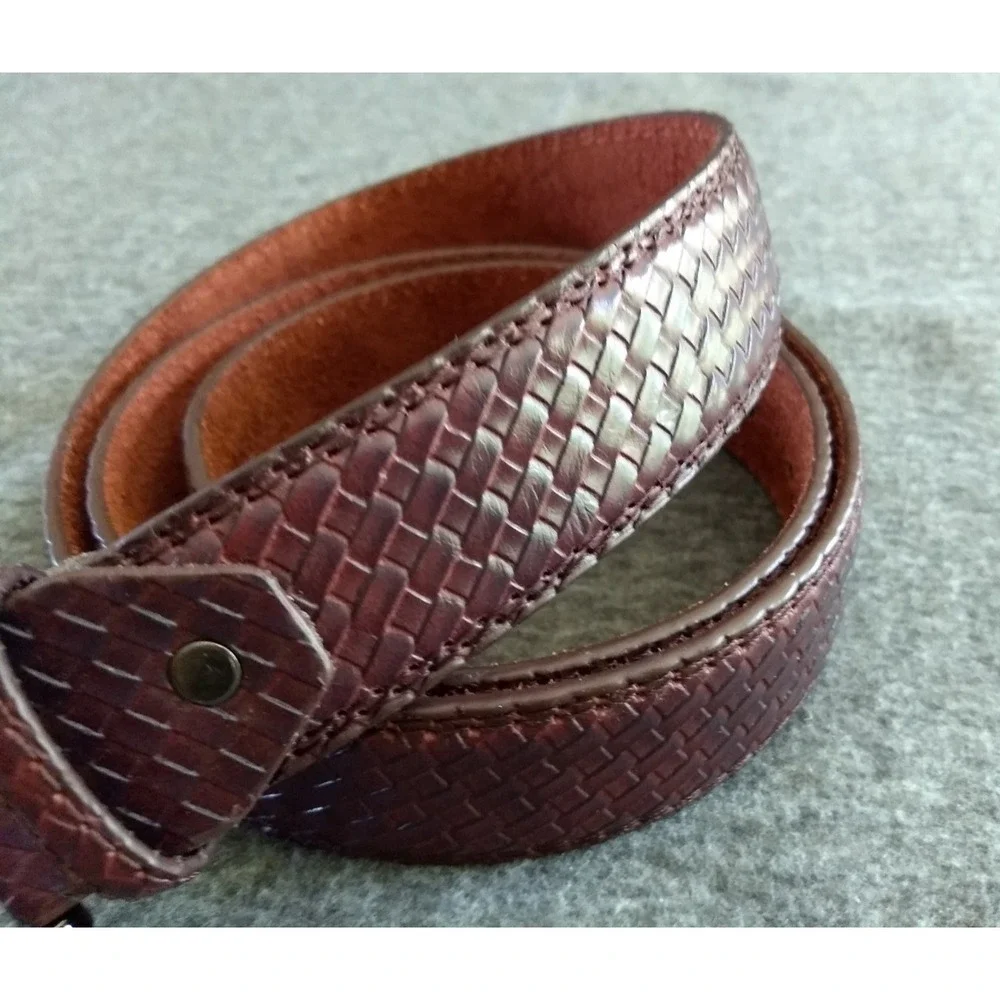 Braided‎ Brown Leather Belt Silver Tone Buckle Federato in Pelle Mens 51